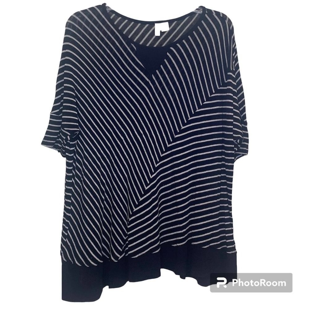 Anthropologie - Moth, Asymmetrical Striped Top, Short Sleeves, Petite Large